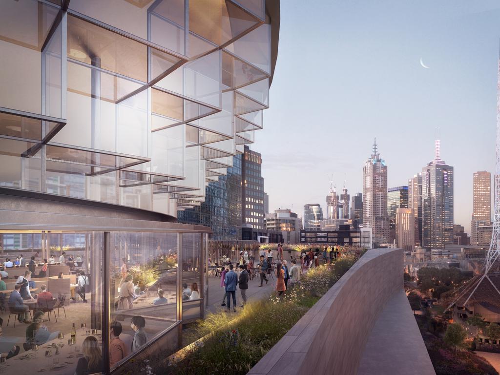 NGV - Artists Impression restaurant view with city in background