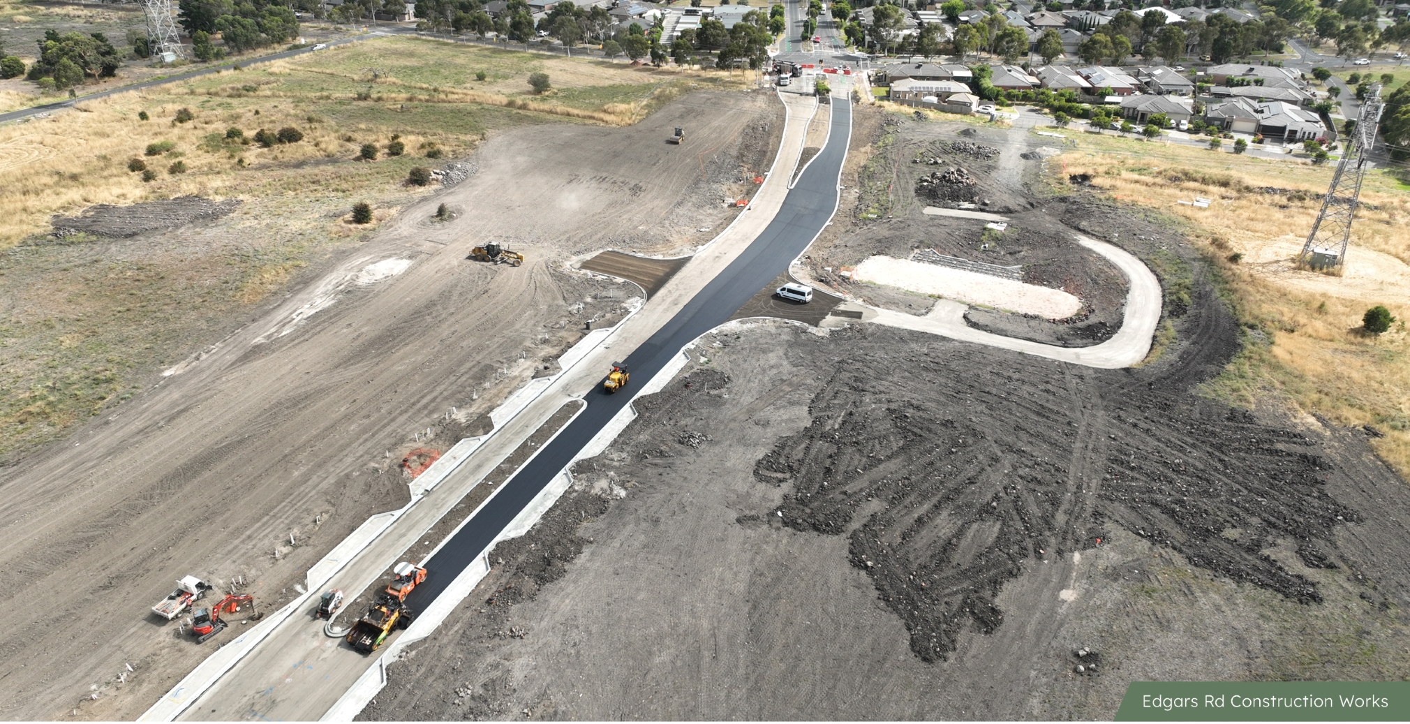 Aerial footage of construction works along a road
